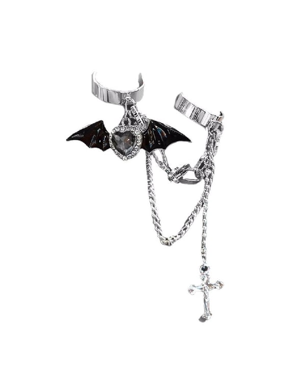 Punk Devil Crossed Chain Bat Wing Ring Loves Rhinestones Rings Halloween Jewelry