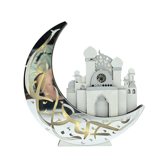 CIYISON Ramadans Wood Moon Castles LED Lighted Ornament for Muslims Islamic Festival Home Tabletop Decors and Eid Celebration