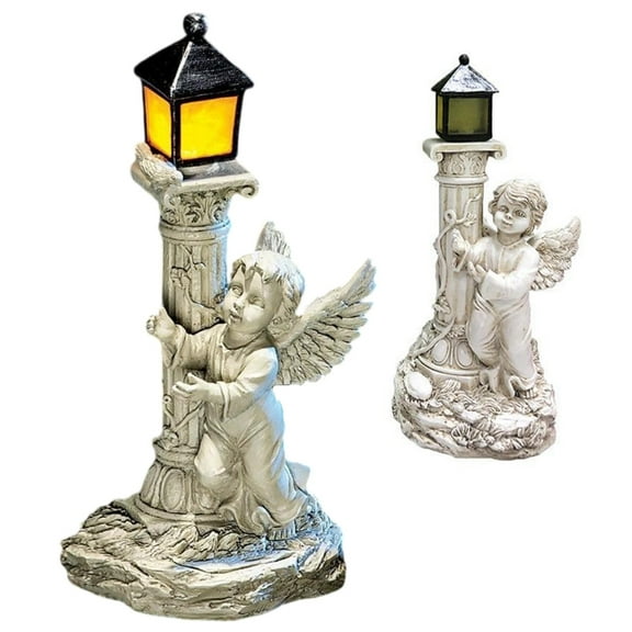 CIYISON Roman Colum Child Statue Garden Lights Solar Lamp Resin Figurine for Yard Lawn