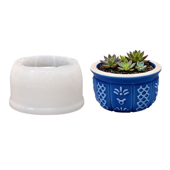 CIYISON Round Silicone Planter Mold Unique Flower Pattern Easy Demolding Reusable For Indoor Outdoor Decoration Crafting Project