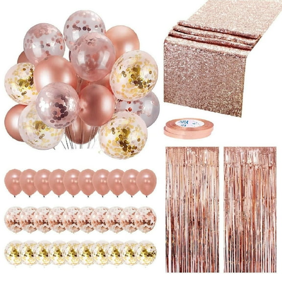 CIYISON Sequin Table Runner Foil Curtain Ribbon Rose Gold Balloons Kit Party Decor for Wedding New Year Festival Birthday Party