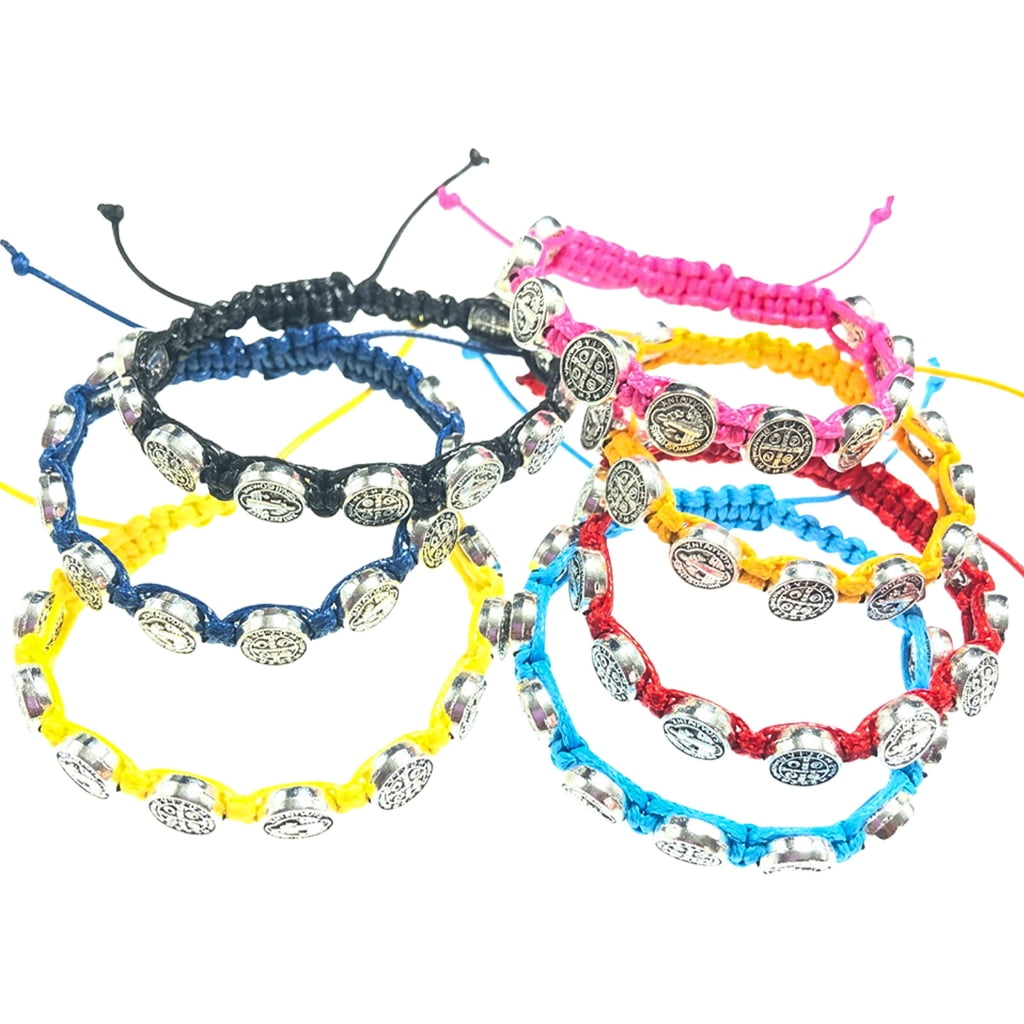 Red 7 Knot Catholic Rosary Bracelet Set – 12 Pack Adjustable String Bracelets For Men & Women – Saint Benedict Faith Jewelry