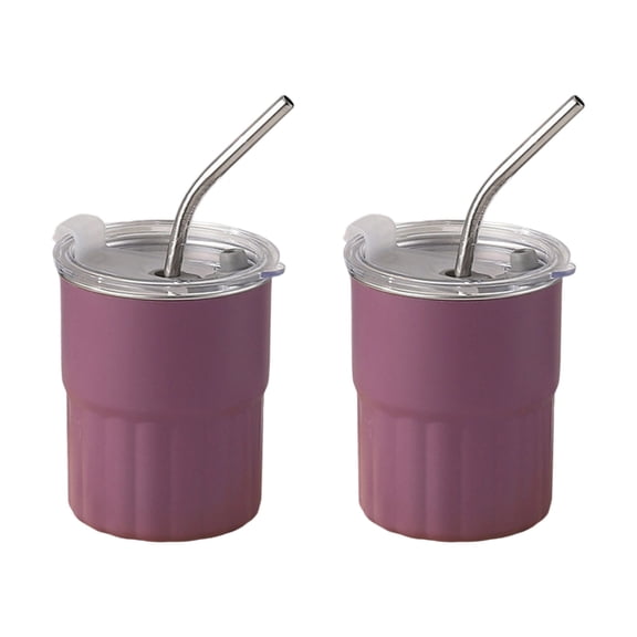 CIYISON Set Of 2 304 Stainless Steel Drinking Glasses Stackable Double Walled Cups Metal Mugs with Straw and Lid Drinkwares