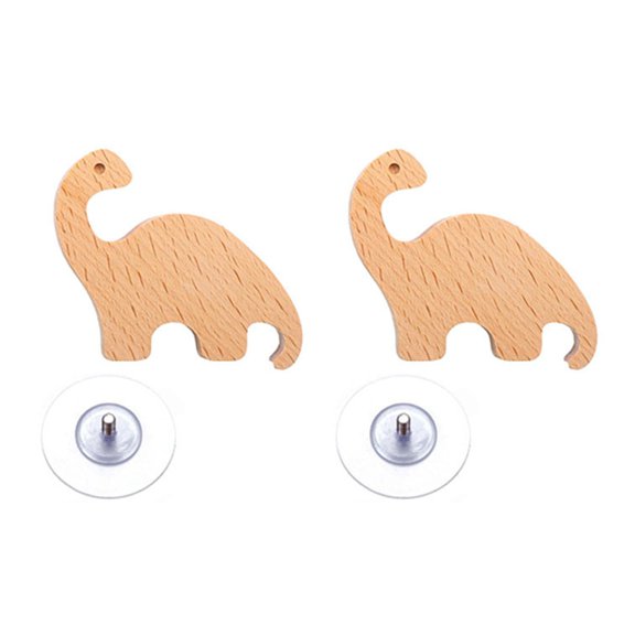CIYISON Set of 2 Cabinet Door Handle Easy Install Wood Hooks for Hanging Bags Hats Keys Practical Dinosaur Shaped Wall Hangers