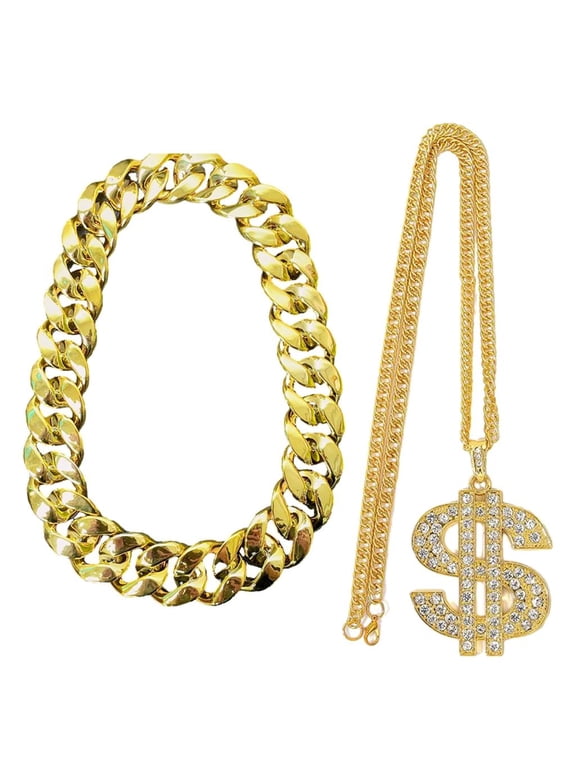 Set of 2 Durable Plastic Gold Chain Necklace Lightweight Neck Chain Comfortable