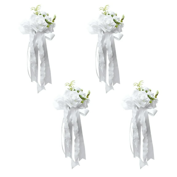 CIYISON Set of 4 Nuptial Car Simulation Flower Adornment Elegant Bridal Car Decoration Silk Bowknot Flower Glasses Embellishment