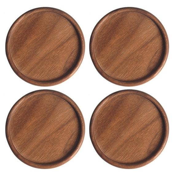CIYISON Set of 4 Wooden Coaster Cup Coaster Round Wood Mats Drink Pad Protective Placemats Home Coffee Table Decorations