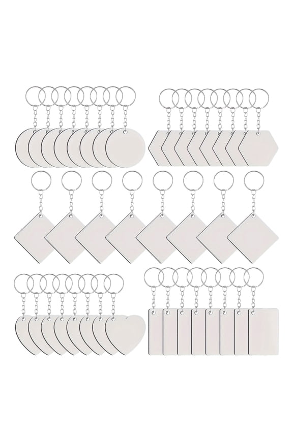 Set of 40 Sublimation Keyring Blanks Set Heat Transfer MDF Keychain Double-Sided Printed Thermal Transfer Keyrings