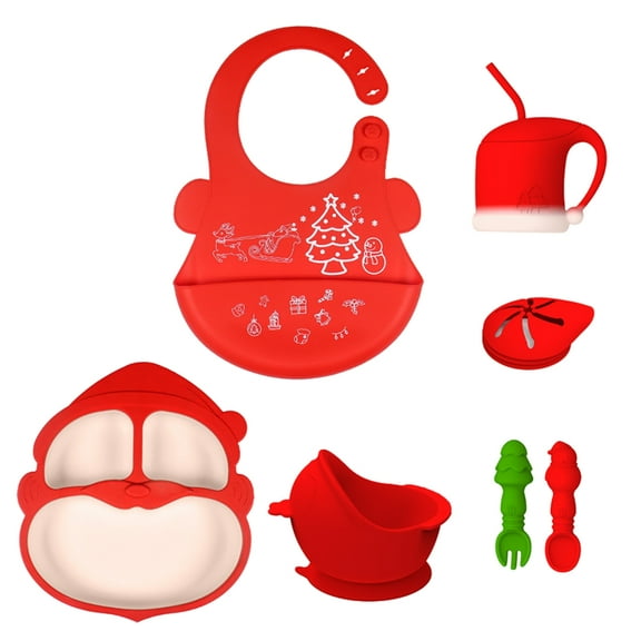 CIYISON Silicone Tableware Set Christmas Themed Washable Children Plate Set Reusable Silicone Children Dinner Plates for Food