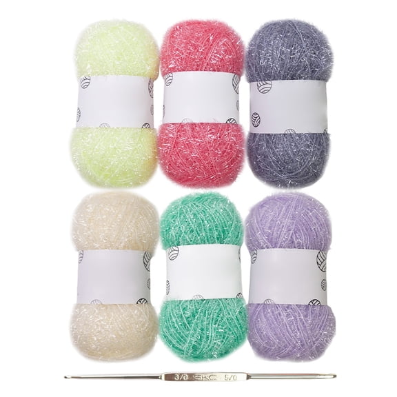 CIYISON Sparkles Dish Scrubby Yarn Crochet Yarn with Hook Polyester Yarn Crochet Yarn