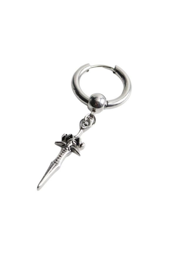 Stainless Steel Sword Huggie Hoops Earrings Cool Fashion Rock Tattoo Men Jewelry