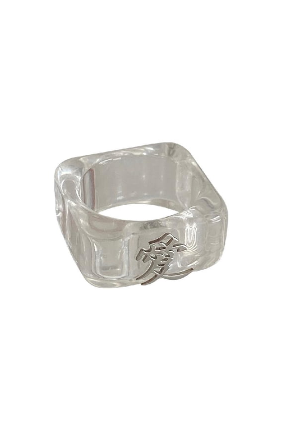 Traditional Chinese Love Square Transparent Acrylic Resin Rings for Women Men