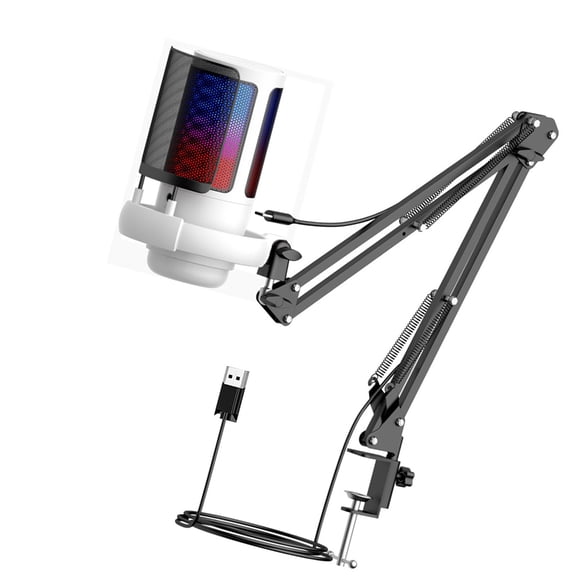 CIYISON USB Condenser Mic Gaming Microphone 192kHz/24bit for Gamers Featuring Adjustable Boom Arm and Dynamic Lights