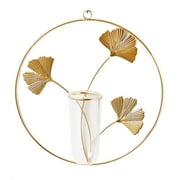 CIYISON Wall Hanging Plants Vase with Metal Ginkgo Leaf Frame Stand Geometric Glass Test Tube Hydroponic Planters Terrarium