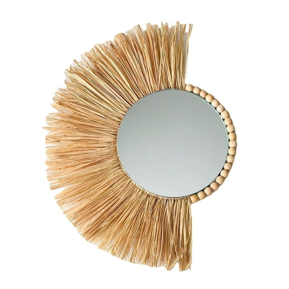 CIYISON Wall Straw Woven Hanging Mirror Handmade Wall-Mounted Round Makeup Mirrors Decor