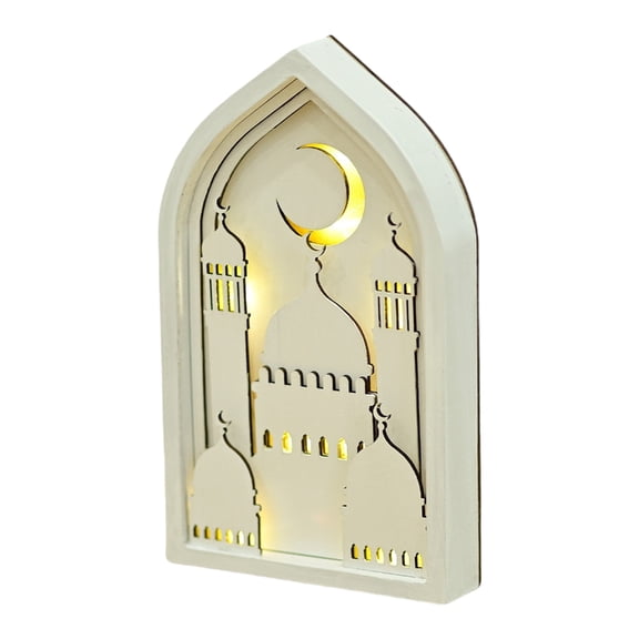 CIYISON Warm Glowing Wood Eid Decoration with Builts In LED Light Ramadans Ornament Gift