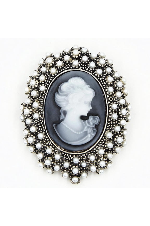 Wedding Party Queen Lady Vintage Victorian Design Cameo Bronze Brooch Pin
