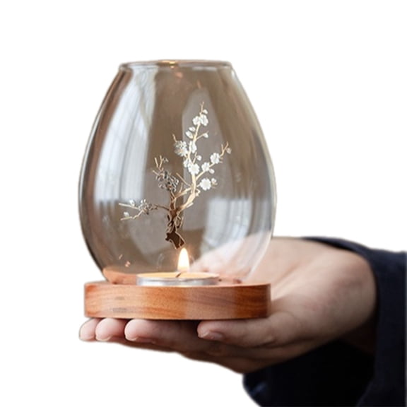 CIYISON Windproof Candle Shade Cover Candle Shade Cover with Wood Base Home Decorations