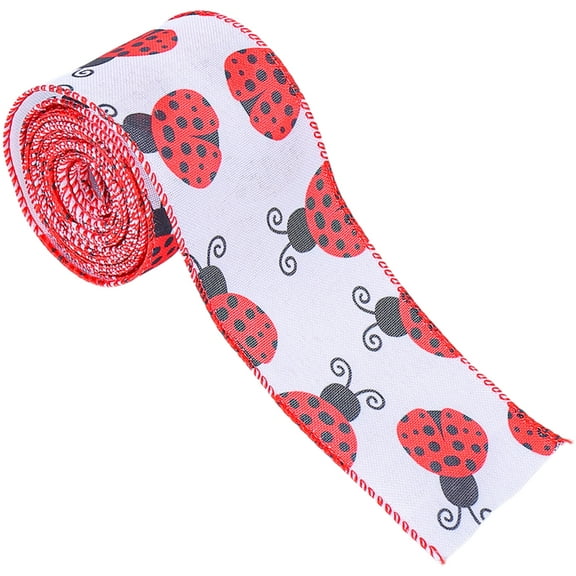 CIYISON Wire Edged Ribbon Polkas Dots Wire Ribbon Ladybugs Fabric Ribbon Summer Spring Decorative Ribbon for DIY Craft Wrapping