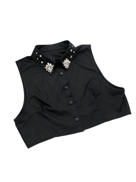 Women Vintage Fake Collar Half Shirt Top for Rhinestone Star Lapel Blouse Dickey