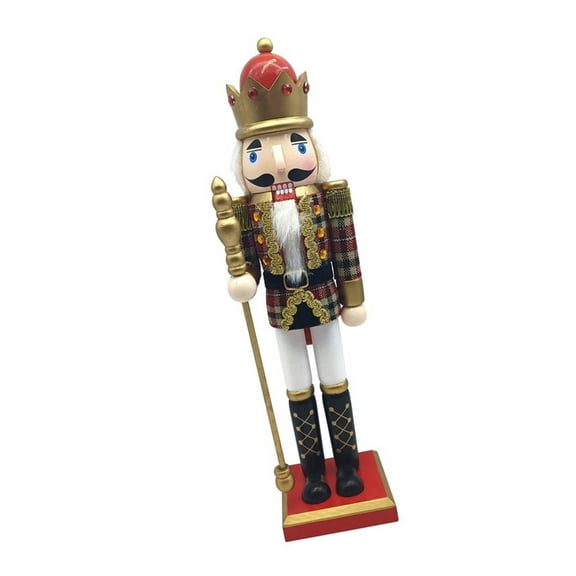 CIYISON Wood Checkered Nutcrackers Soldier King Figurine Ornament 38cm with Tambourine Holiday Festivals Decorative Figure Toy