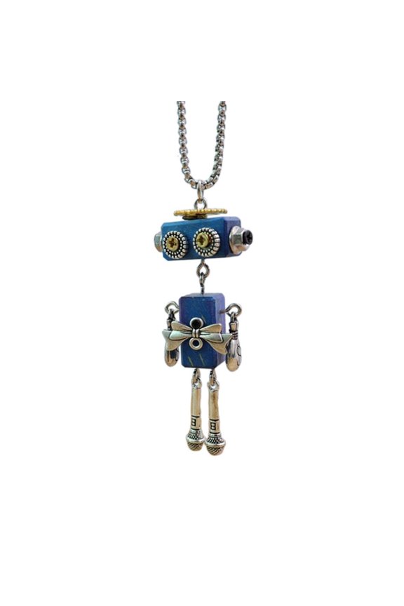 Wooden Robot Pendant Necklace Adjustable Length Neckchain Unisex Clavicle Chain
