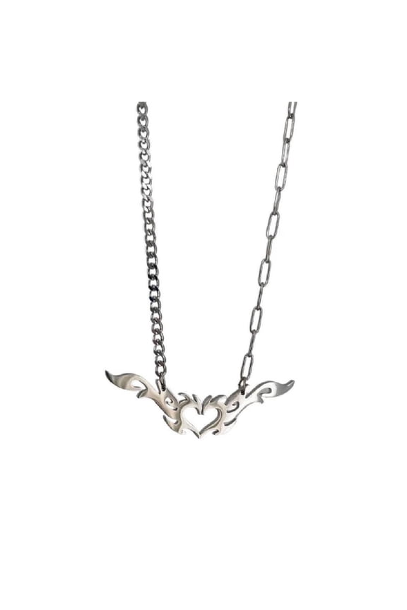 Y2K Heart Flame Pendant Necklace for Women Egirl Korean Fashion Punk Necklace