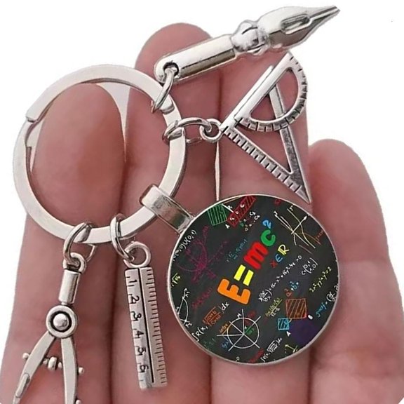 CIYISON Zinc Alloy Retro Math Formulas Geometry Science Round Glass Keychain Accessory Inspirational Gift for Women Men
