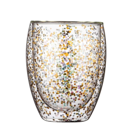 CIYISON for Creative Double Wall Glass Cups Sequins Star for Wish Glasses Mugs Home Party Bar Wine Cocktail Coffee Milk Glass Dr