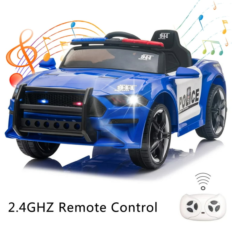 CIYOYO 12V Kids Ride on toys with Remote Control Police Sports Car Battery operated LED Lights 3 Speed Blue