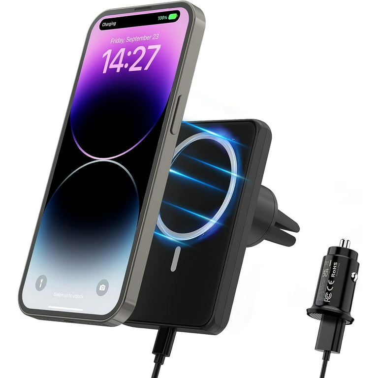 CIYOYO Magnetic Wireless Car Charger, Compatible with Mag-Safe Car Mount  Charger for iPhone 15/14/13/12 Series, Car Air Vent Phone Holder Mount with  18W Car Charger 