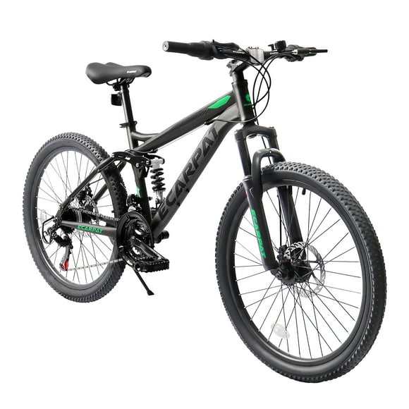 CIYOYO Mountain Bike for Mens and Womens, 24 Inch Adult Bicycle, Trail Bike 21-Speed Full Suspension, Gray