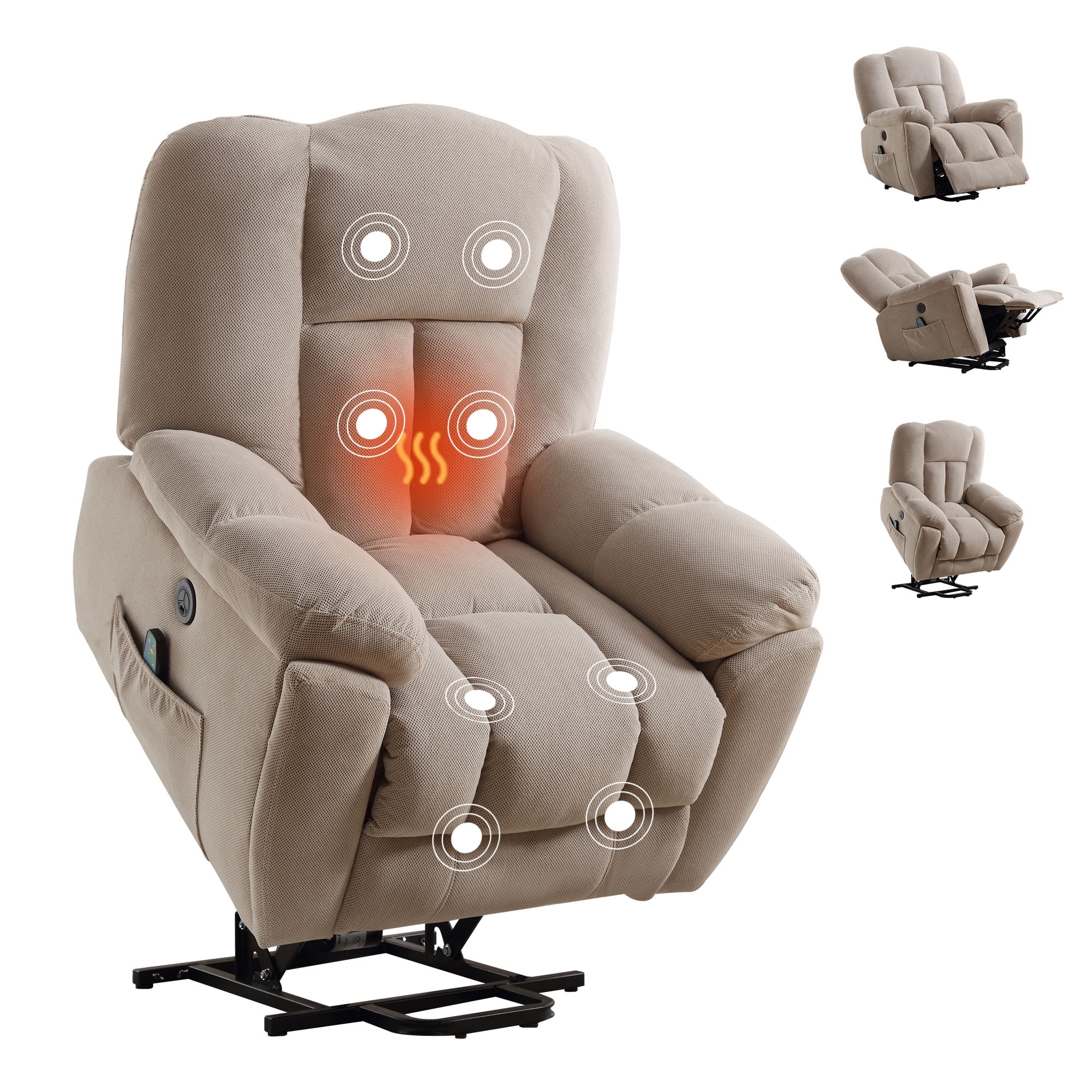 CIYOYO Recliner Chair, Massage Chair with Heat Therapy ,Single Sofa Living Room ReclinersBeige