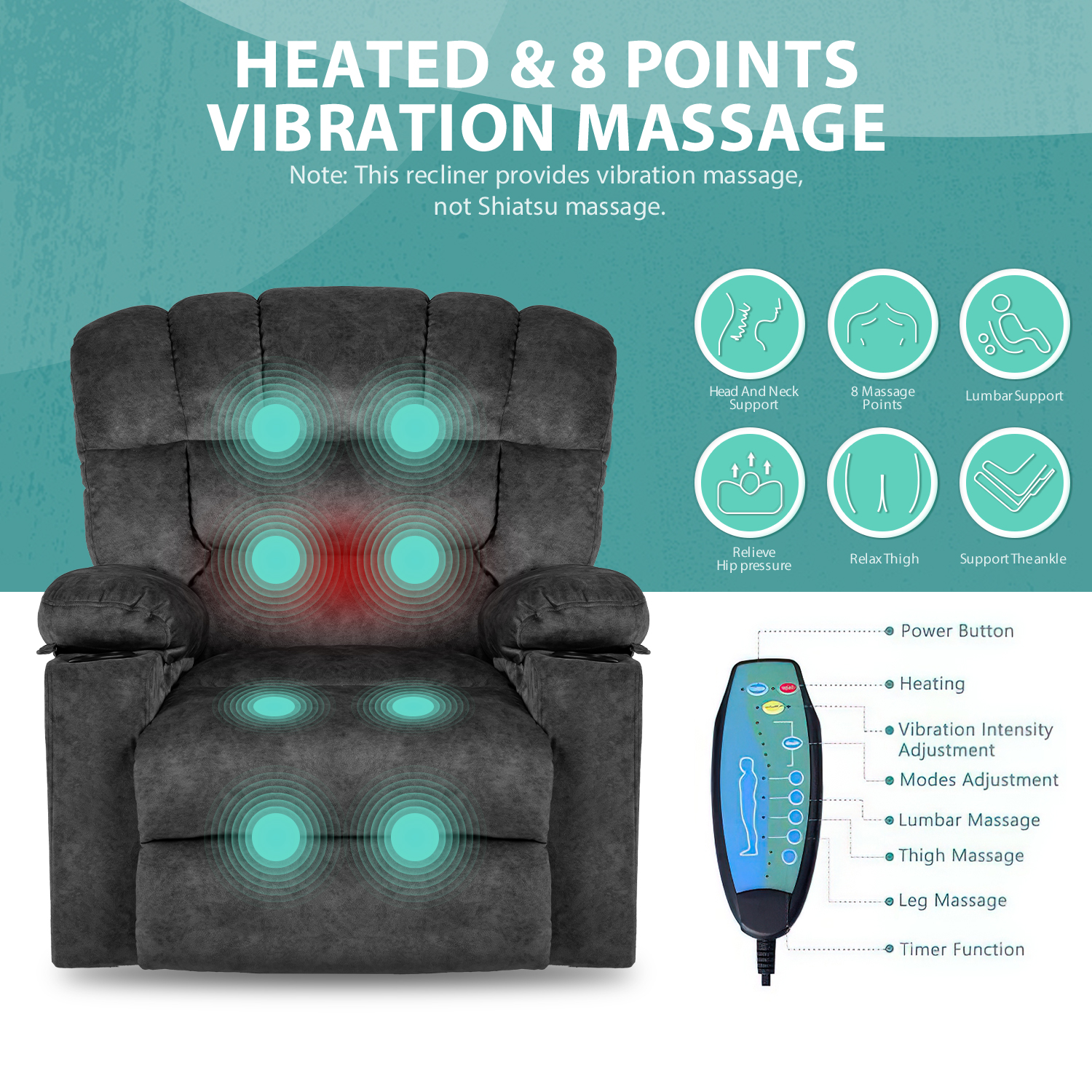 CIYOYO Recliner Chair Massage Rocker with Heated 360 Degree Swivel