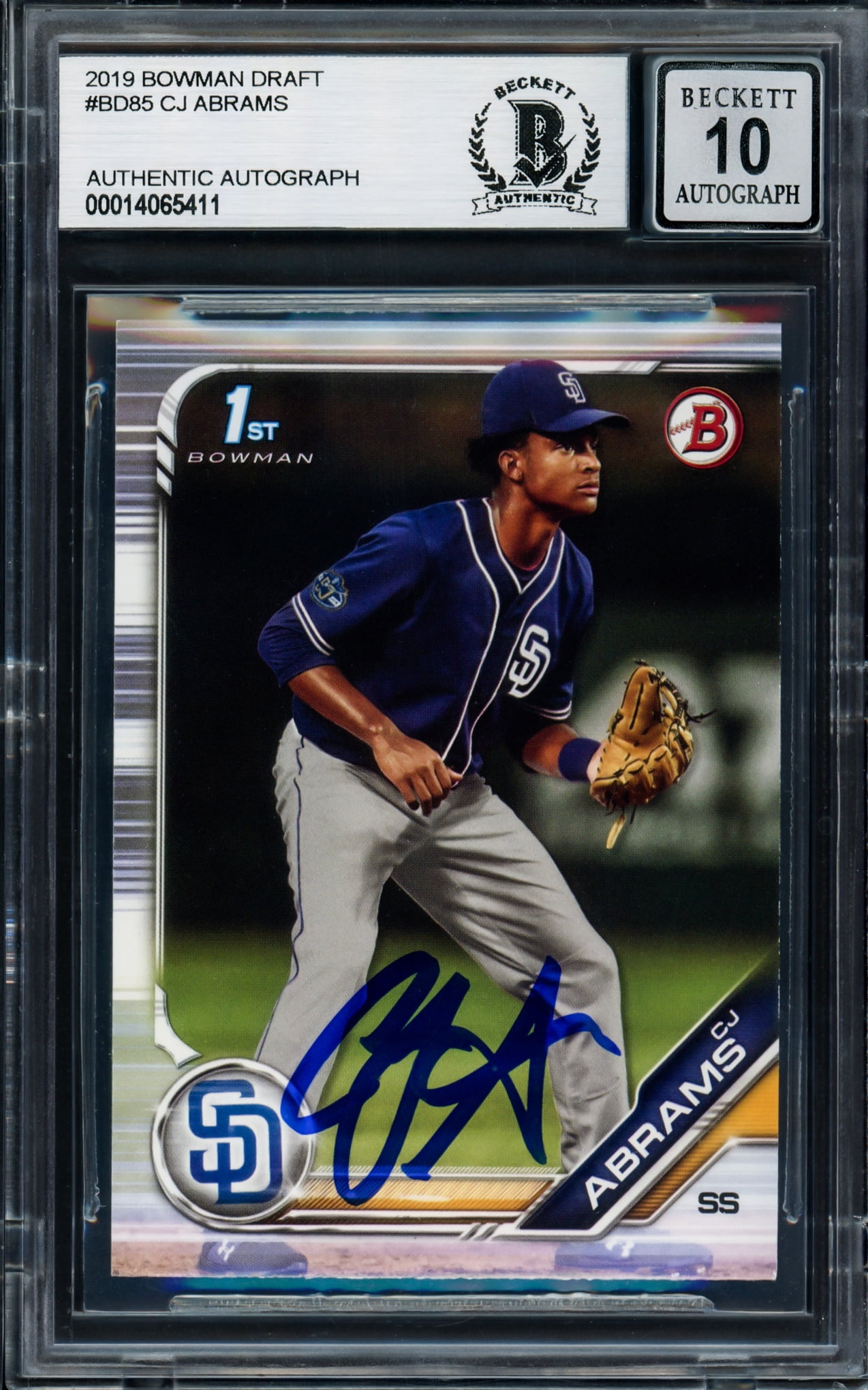 CJ Abrams Autographed 2019 Bowman Draft Rookie Card #BD85 San Diego Padres Auto Grade Gem Mint 10 Beckett BAS 202932