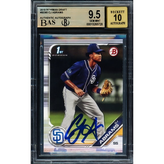 CJ Abrams Autographed 2019 Bowman Draft Rookie Card #BD85 Washington Nationals BGS 9.5 Auto Grade Gem Mint 10 Beckett BAS 211838