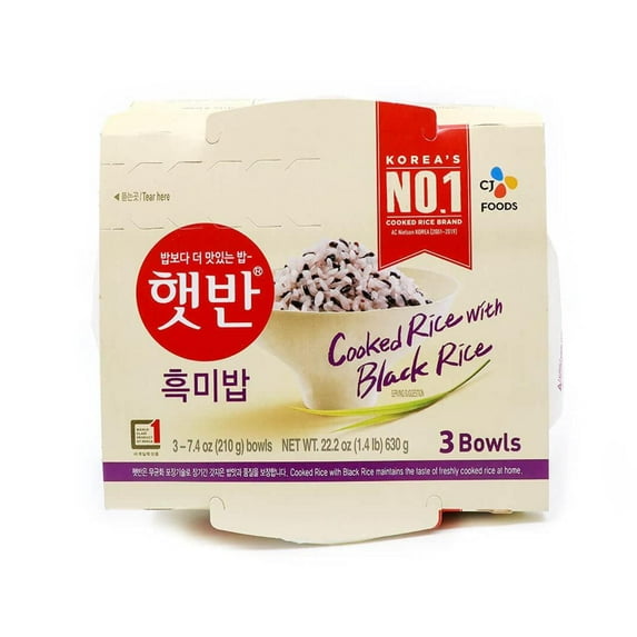 CJ Hetbahn Cooked Rice with Black Rice 3Bowls, 22.2oz (630g)