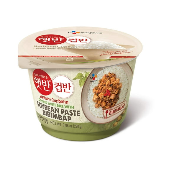CJ Seasoned Soy Bean Paste With Cooked White Rice, 9.8-oz, Hetbahn, Cupbahn, Bibimbap, 1 count (Pack of 18)