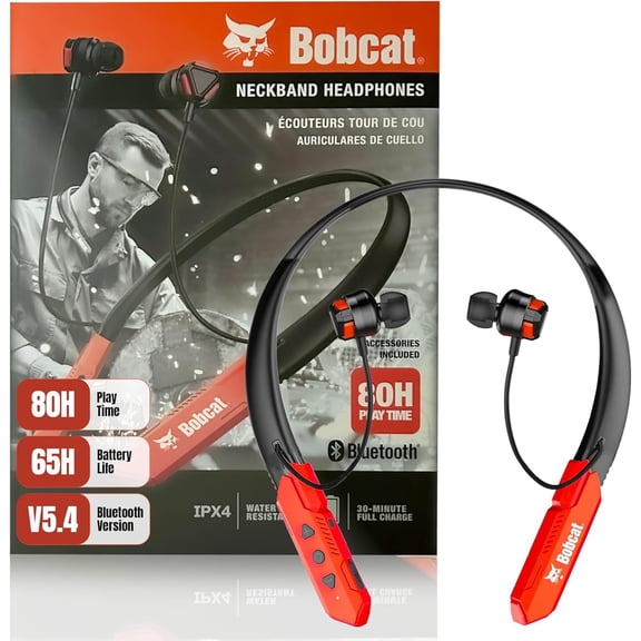 CJ TECH Bobcat Neckband Bluetooth Headphones - Earphones with Microphone, 80H Battery, Fast Charging - IPX4 Sweatproof Sports Headphones for Running, Jobsite, Gym, and Workout