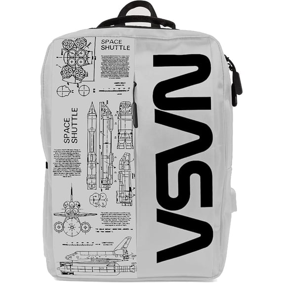 NASA Laptop Backpack For Women And Men - 15 Inch Laptop Bag With USB Port & Elegant Design - Waterproof Backpack With Adjustable Straps (White)
