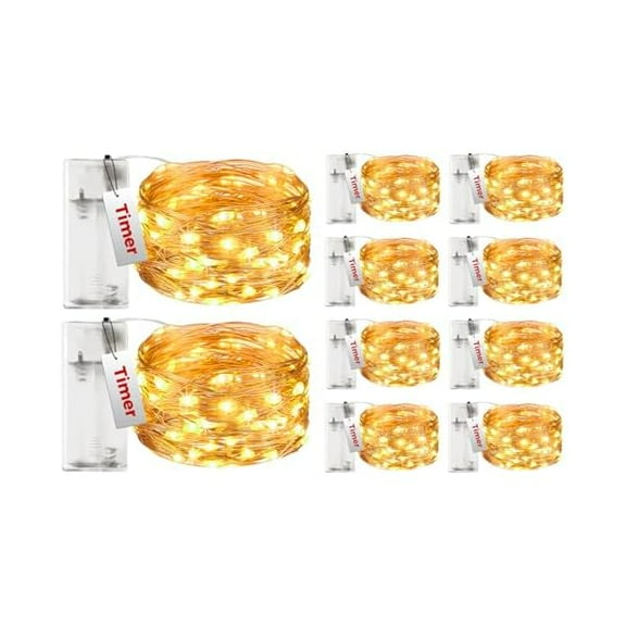 CJB 10 Pack Fairy Lights Battery Operated with Timer, 10FT 30LED Twinkle Lights Waterproof, Copper Wire Christmas String Lights Battery Powered for Indoor Outdoor Wedding Party Holiday Decorations