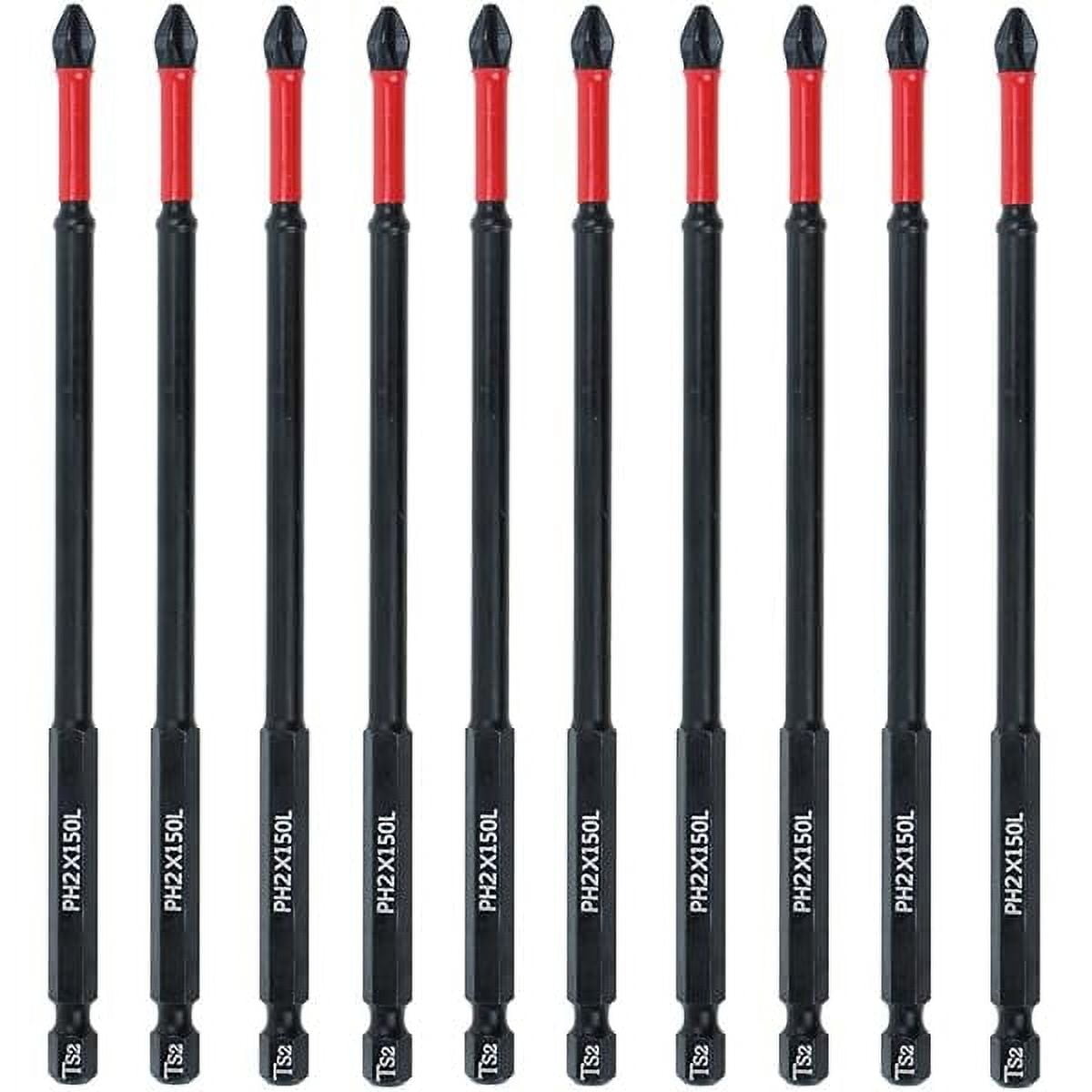 CJB 10 Pack Phillips PH2 Magnetic Anti Slip Screwdriver Bit Set 6 inch Length TS2 Anti-Slip Long Drill Bits Impact Driver Bits