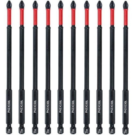 CJB 10 Pack Phillips PH2 Magnetic Anti Slip Screwdriver Bit Set 6 inch Length TS2 Anti-Slip Long Drill Bits Impact Driver Bits