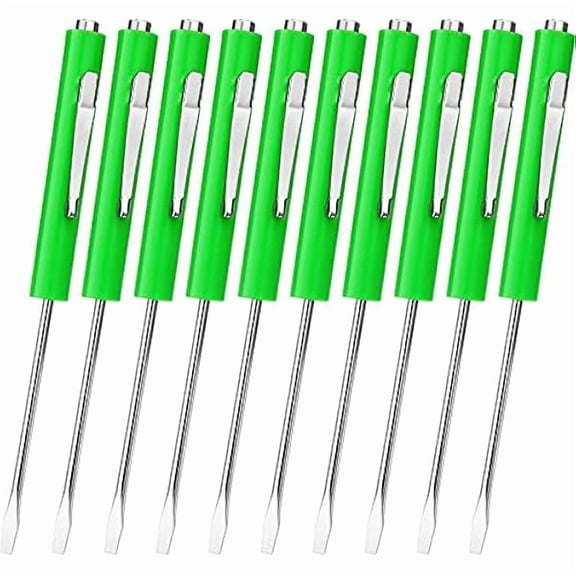 CJB 10 Pieces Pocket Screwdriver Mini Tops and Pocket Clips Magnetic Slotted Small Screw Driver with a Single Blade Head for Mechanical, Electrician(Green)