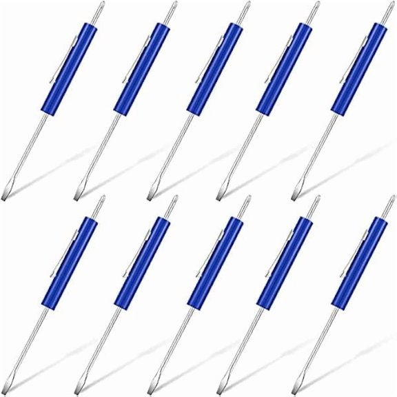 CJB 10 Pieces Pocket Screwdriver Set with Clip Double End and Slotted Blue Two Use Set Mini Pocket Screwdrivers for Mechanics, Electricians, Electronic Technicians, Assemblers