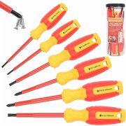 CJB 1000V Insulated Electrician Screwdriver Set 6-Piece, 3 Phillips and 3 Slotted Tips Professional Cushion Grip Screwdriver Set