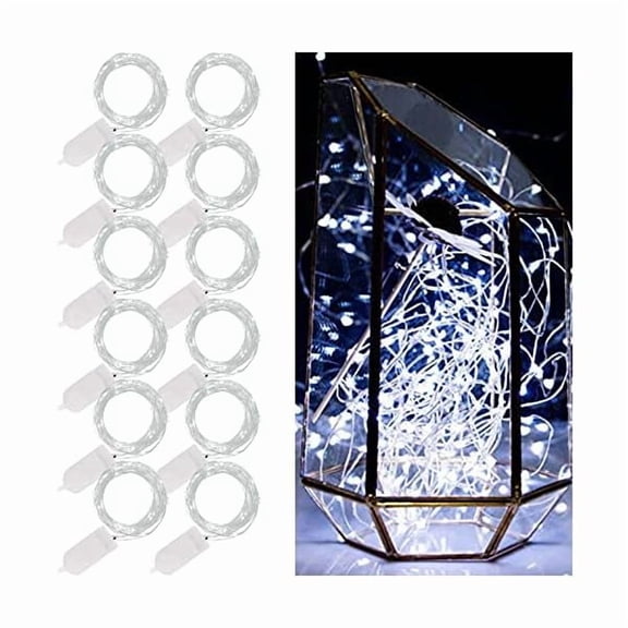 CJB 12 Pack Fairy Lights Battery Operated (Included), 7 ft 20 LED Mini String Lights, Waterproof Silver Wire Firefly Starry Lights for DIY Wedding Christmas Party Mason Jars Decor, Cool White