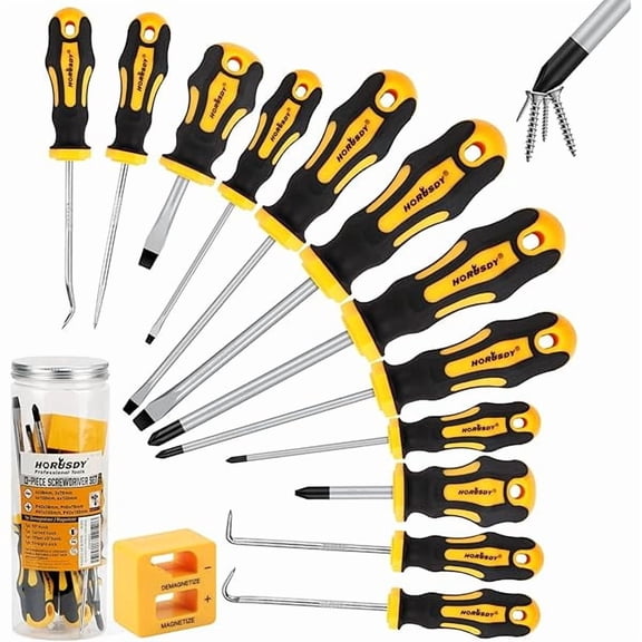 CJB 13-Pieces Screwdriver Set, Magnetic 4 Phillips and 4 Flat Head Tips and Precision Automotive Hook Set for Fastening and Loosening Seized