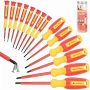 CJB 14-Piece Insulated Electrician Screwdriver Set, Red, Professional Cushion Grip, Magnetic Tip, Chrome Vanadium Steel, Phillips Flat, Slotted, PH0-PH2, SL3-SL6, 1.8mm-3.0mm