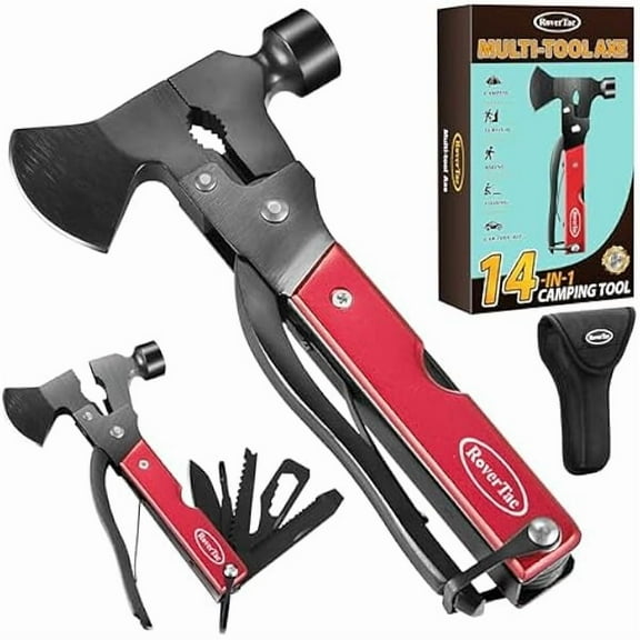 CJB 14-in-1 Multitool Camping Axe Hatchet Essential Camping Gear with Knife, Hammer, Saw, Bottle Opener, Screwdriver Multi Tool with Sheath Gifts for Men, Dad, and Outdoor Adventures